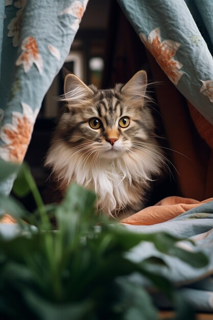 Adorável gato relaxante dentro de casa