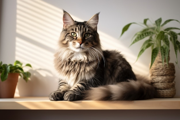 Adorável gato relaxante dentro de casa
