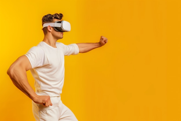 Adultos fazendo fitness através da realidade virtual