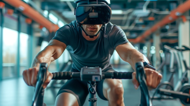 Foto grátis adultos fazendo fitness através da realidade virtual