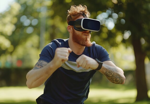 Adultos fazendo fitness através da realidade virtual