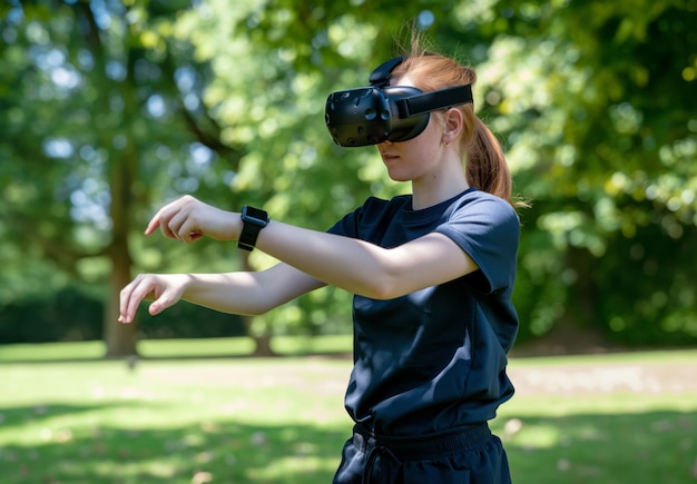 Adultos fazendo fitness através da realidade virtual