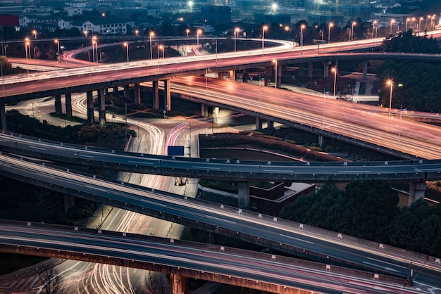 Aéreo, vista, suzhou, viaduto, noturna