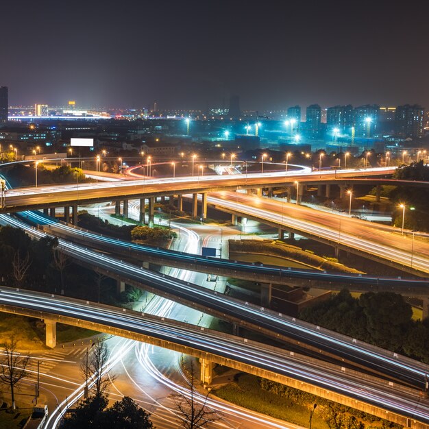 Aéreo, vista, suzhou, viaduto, noturna