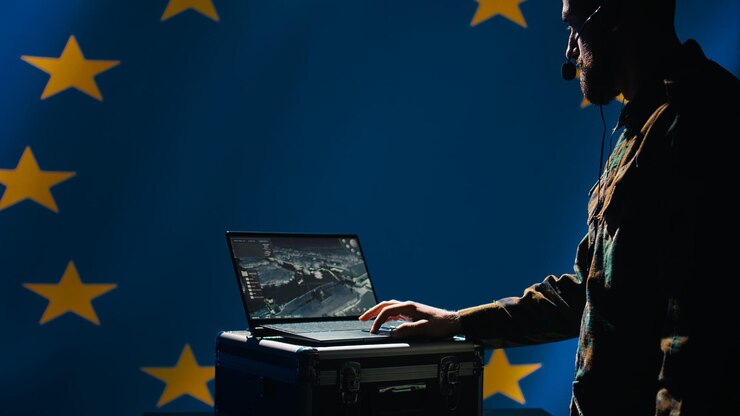 Foto grátis agente da divisão de contra-inteligência da ue mantém a superioridade no espaço aéreo