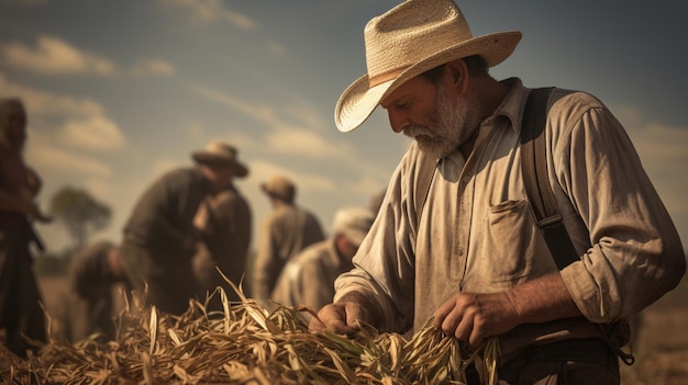 Agricultores coletando colheita tempo de colheita