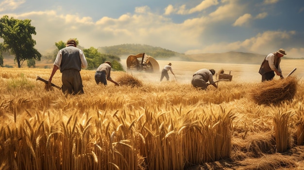 Agricultores coletando colheita tempo de colheita