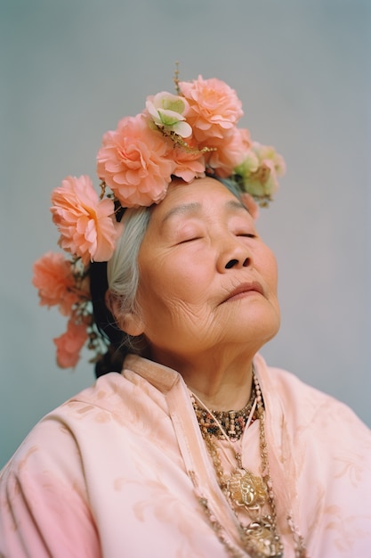 Foto grátis ai gerado do retrato da flor da mulher