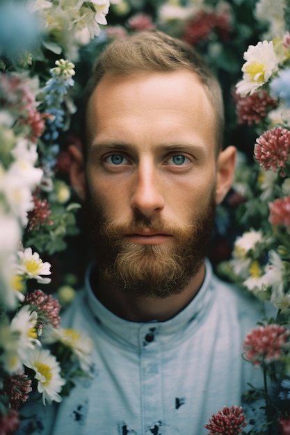 Foto grátis ai gerado do retrato da flor do homem