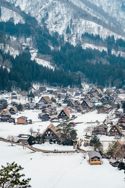 aldeia de neve em Shirakawago, Japão