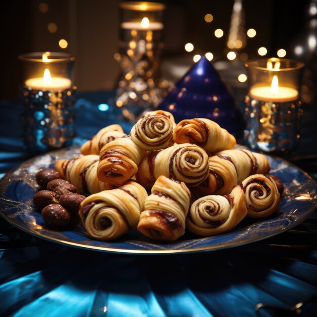 Alimentos deliciosos preparados para a celebração judaica de Hanukkah