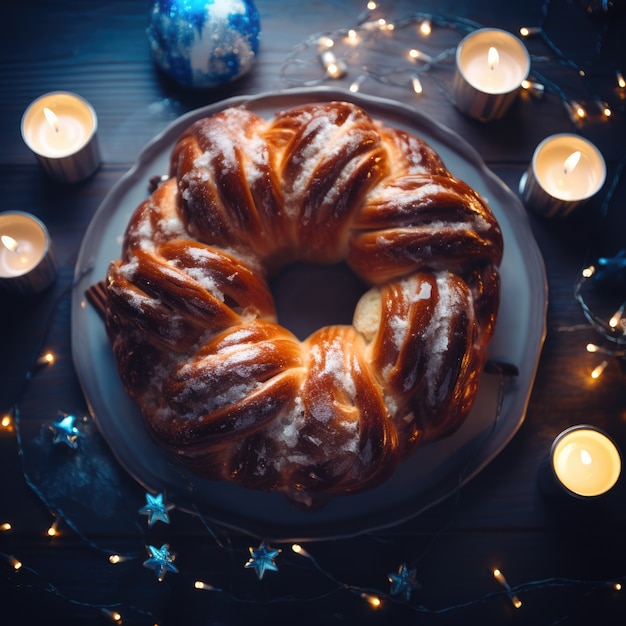 Foto grátis alimentos deliciosos preparados para a celebração judaica de hanukkah