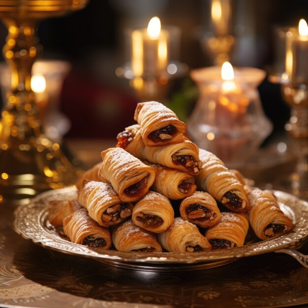 Alimentos deliciosos preparados para a celebração judaica de Hanukkah
