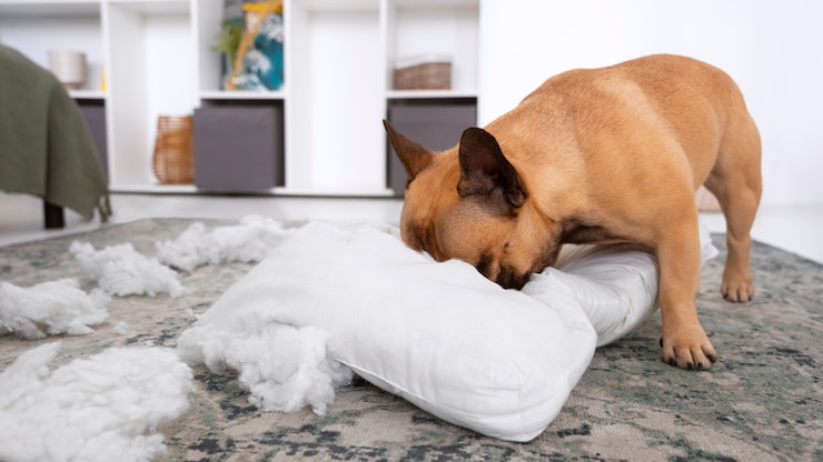 Cachorro destruindo almofada