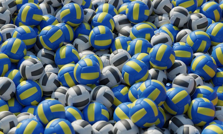 Foto grátis alto ângulo de composição com bolas de vôlei