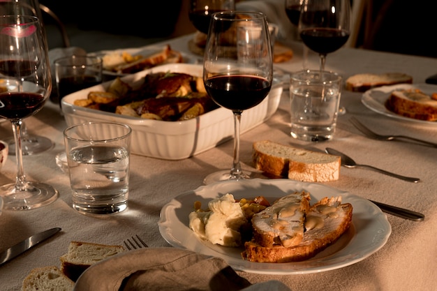 Alto ângulo de refeição deliciosa de ação de graças