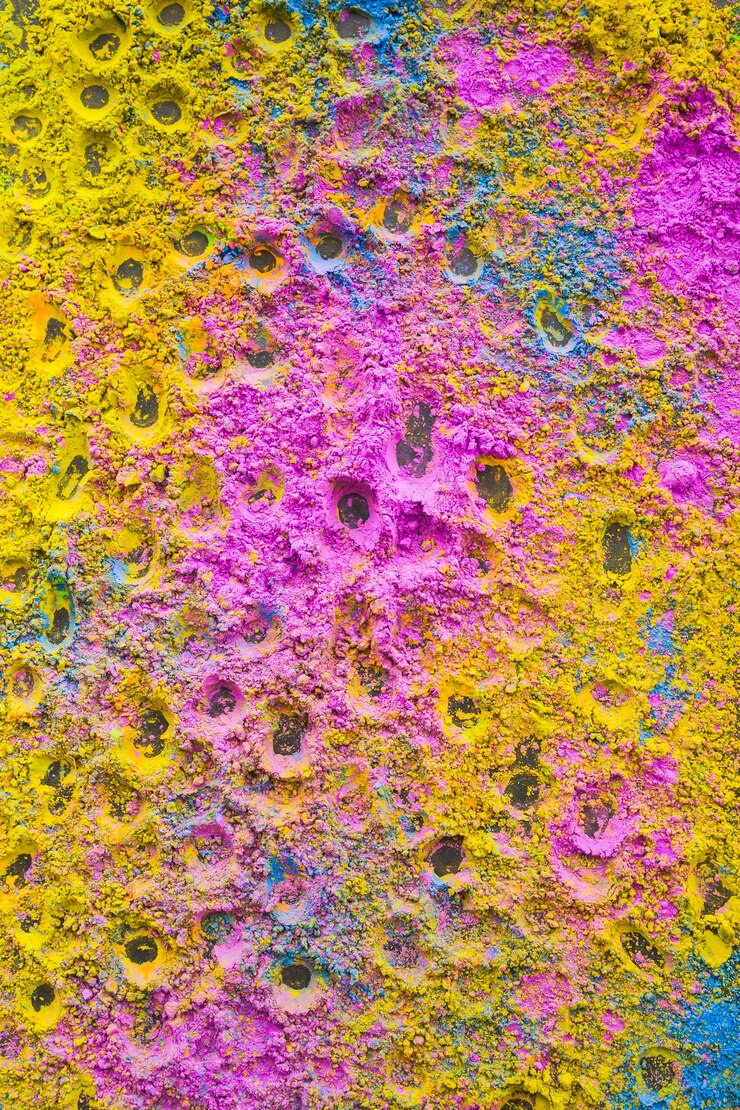 Foto grátis amarelo misturado; pó de holi rosa e azul com design em fundo
