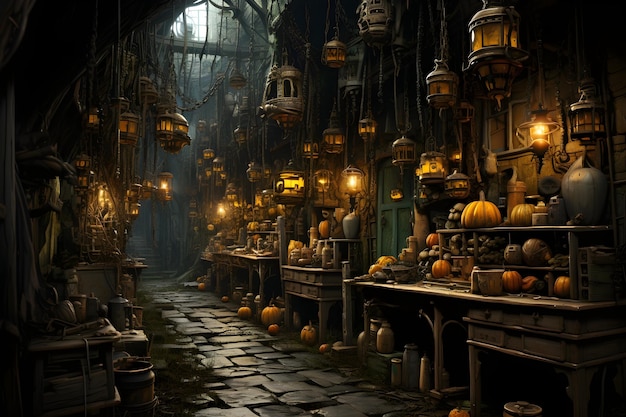 Ambiente interior de steampunk