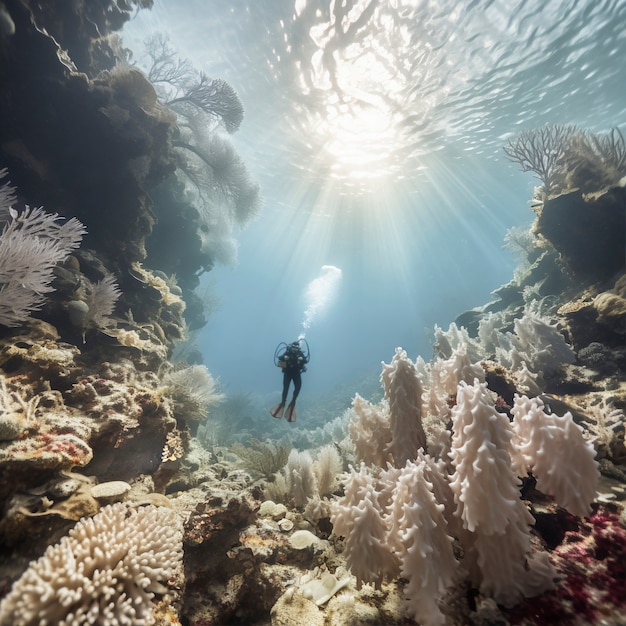 Ameaça de branqueamento de corais vida marinha