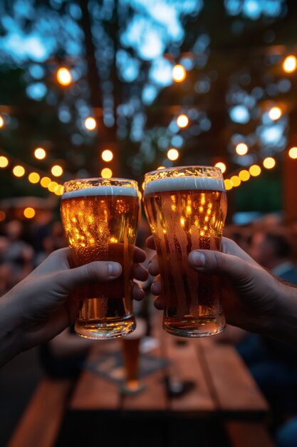Amigos a brindar cerveja para celebrar