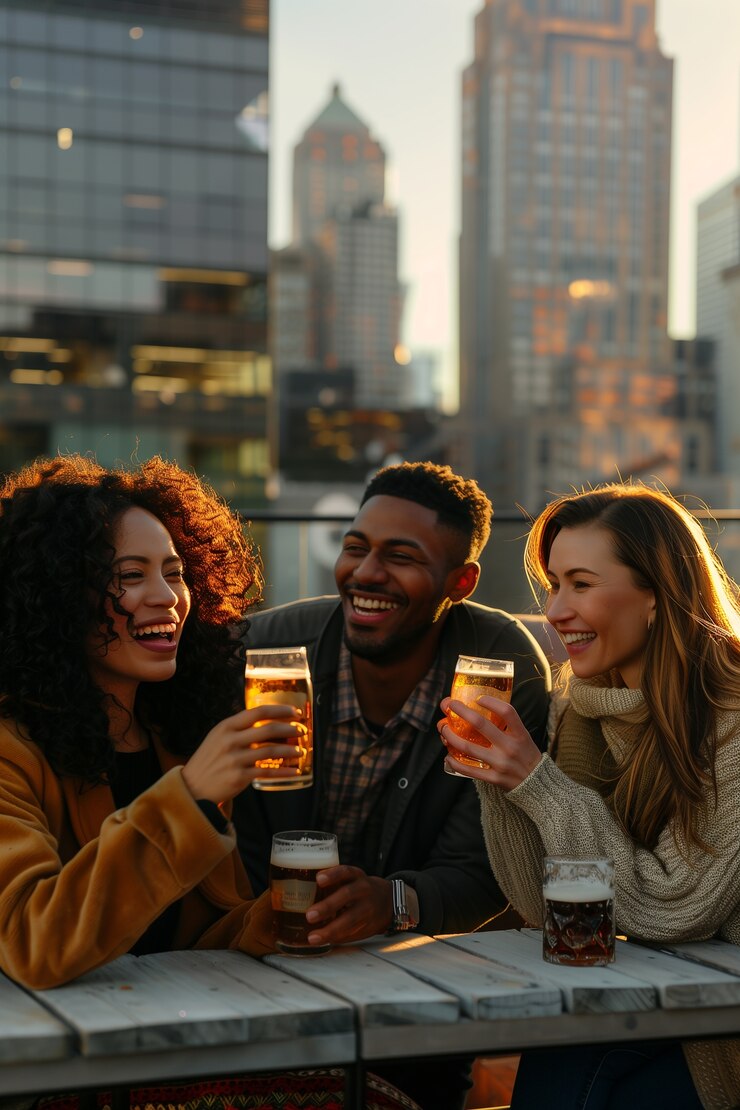 Foto grátis amigos brindando com cerveja para o oktoberfest