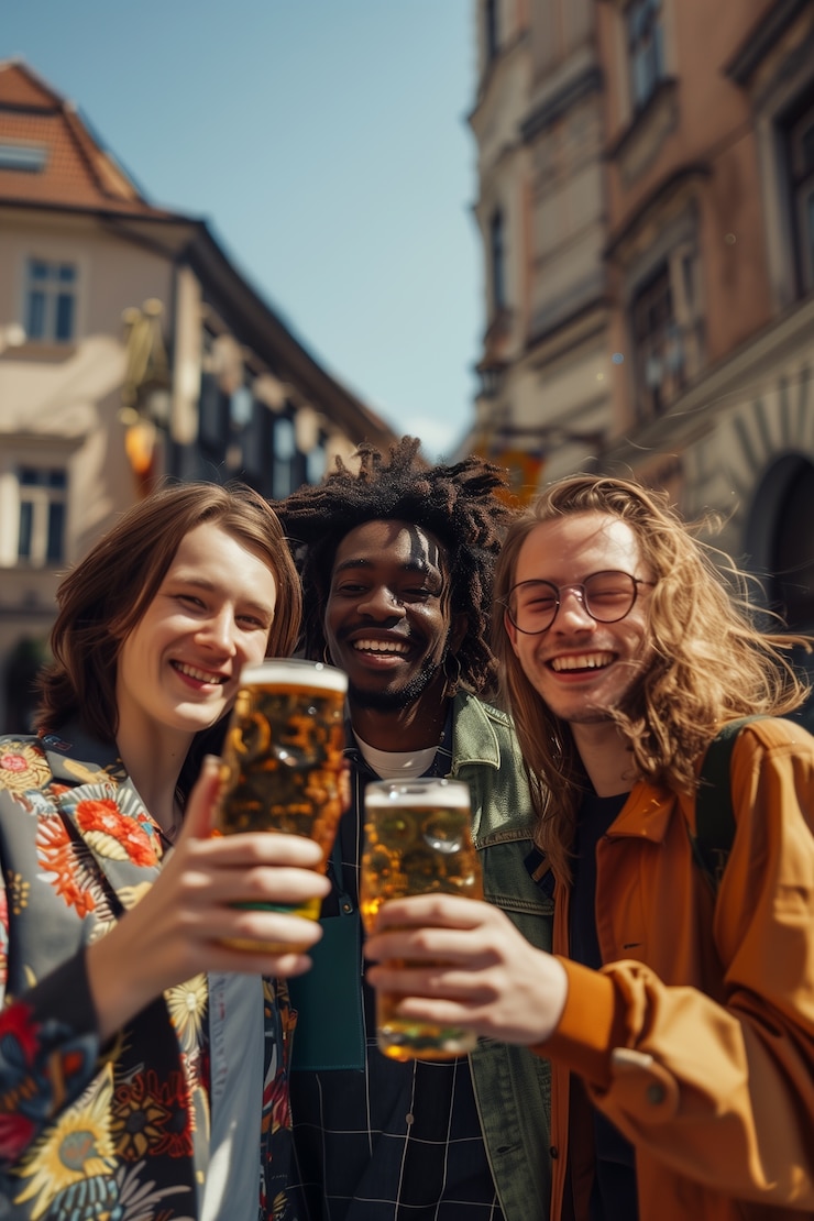 Foto grátis amigos brindando com cerveja para o oktoberfest