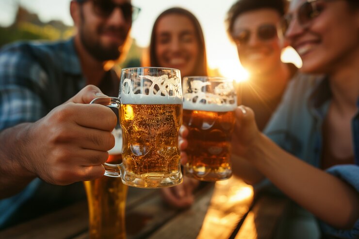 Foto grátis amigos felizes a brindar com cerveja.