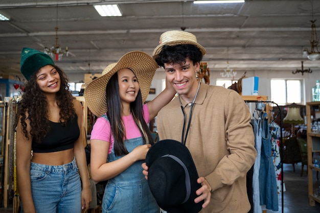 Foto grátis amigos indo às compras na loja de antiguidades