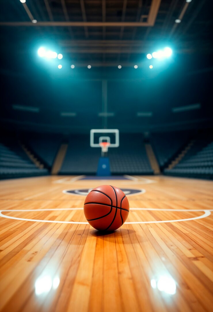 Foto grátis amplo plano do ambiente desportivo com basquetebol