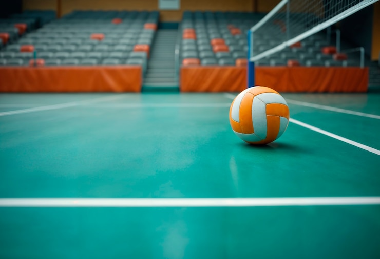 Foto grátis amplo plano do ambiente desportivo com voleibol