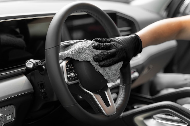 Foto grátis amplo plano do processo de cuidados com o carro