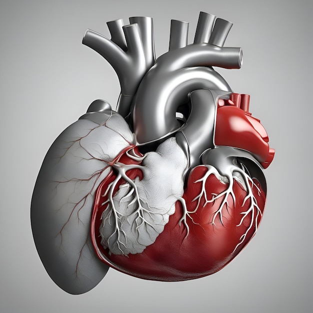 Anatomia do coração humano isolada em fundo cinza 3d render ilustração