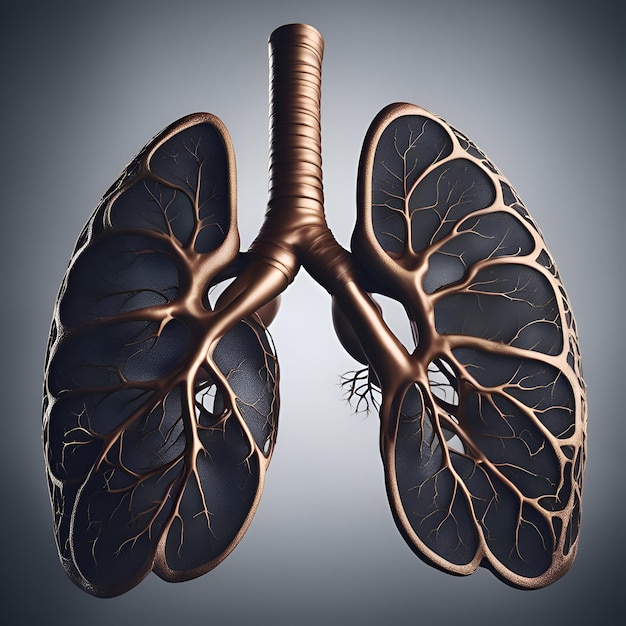 Anatomia dos pulmões em fundo cinza ilustração 3d estilo vintage