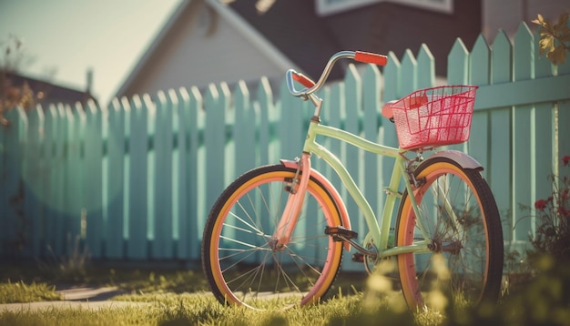 Andando de bicicleta pela cesta cheia de flores geradas por IA
