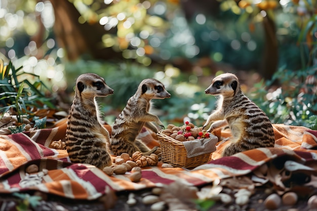Foto grátis animais desfrutando de um piquenique ao ar livre