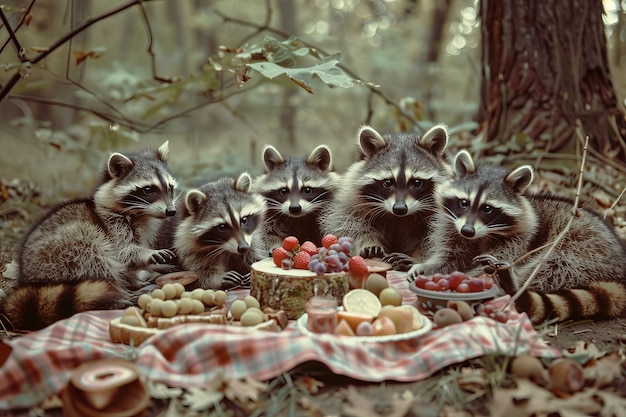 Foto grátis animais desfrutando de um piquenique ao ar livre