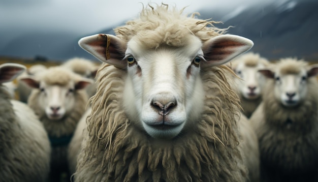 Foto grátis animais jovens fofos pastando em uma fazenda cercada pela natureza gerada por inteligência artificial