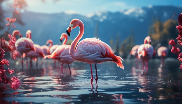 Foto grátis animais na natureza cores vibrantes cena tranquila clima tropical gerado por inteligência artificial