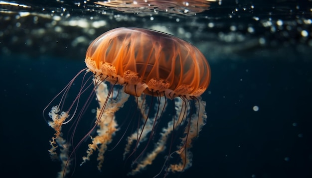 Animais subaquáticos a nadar no mar azul cercados por recifes tropicais gerados por inteligência artificial