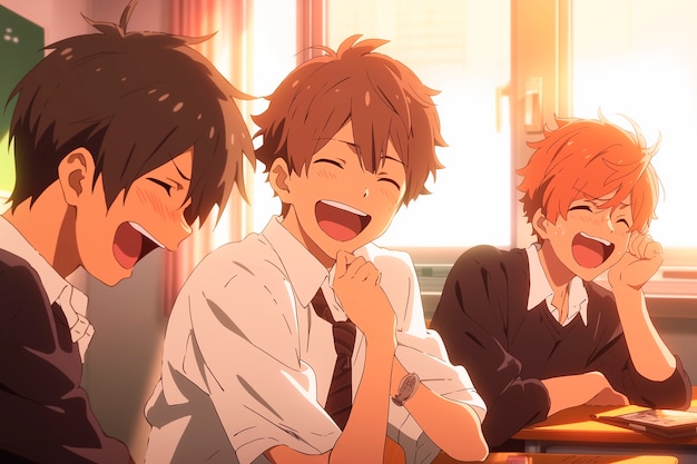 Foto grátis anime style group of boys spending time together and enjoying their friendship