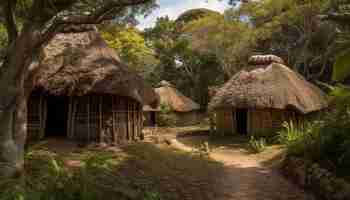 Foto grátis antiga casa de campo com telhado de palha na paisagem africana gerada por ia