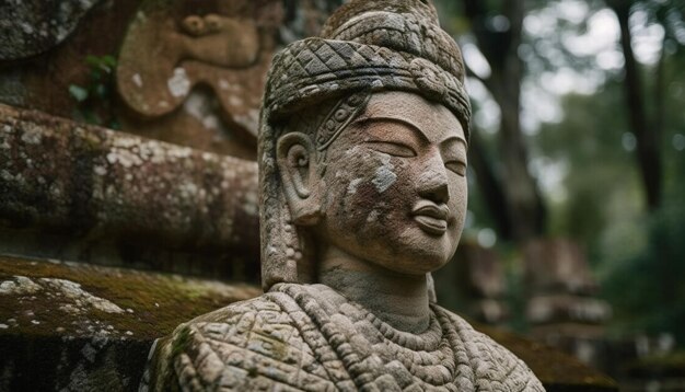 Antiga estátua do Khmer sorri meditando na floresta gerada por IA