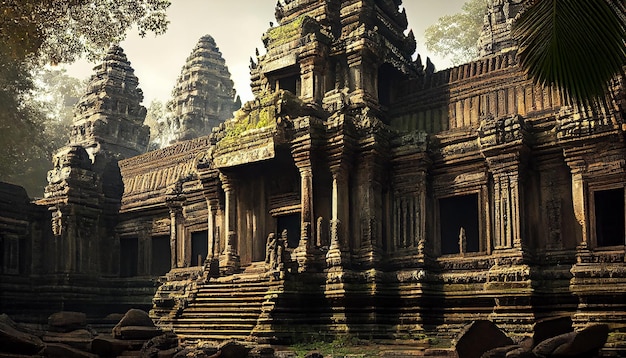 Foto grátis antigas ruínas da lendária civilização khmer de angkor geradas por ia