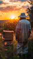 Foto grátis apicultor a trabalhar numa quinta de abelhas