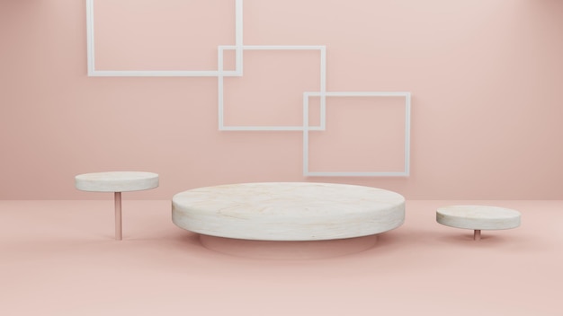 Apresentação Pódio branco vazio com pedestal de ilustração 3d de fundo abstrato hipster para composição de exibição simula plataformas cosméticas para conceito mínimo criativo