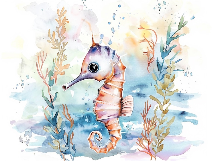 Foto grátis aquarela animal cavalo-marinho