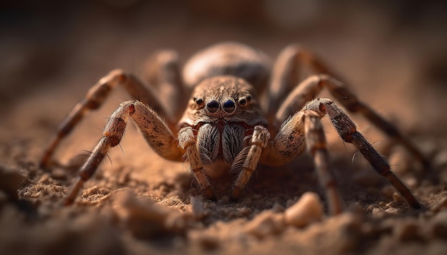 Aranha peluda rastejando na floresta assustadora natural gerada por ia