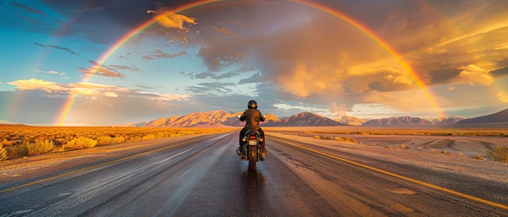 Foto grátis arco-íris no final de uma paisagem rodoviária