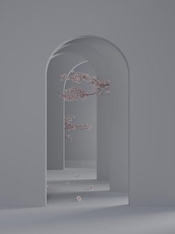 Arcos aleatórios com flores de cerejeira sakura ramo ilustração de renderização 3d