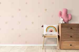 Foto grátis armário de madeira no quarto feminino minimalista